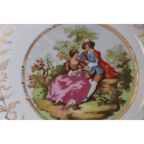 Vtg Lefton China 4024 Saucer Dish Victorian Scene Gold Rim Turquoise 3.5″ - Picture 4 of 6